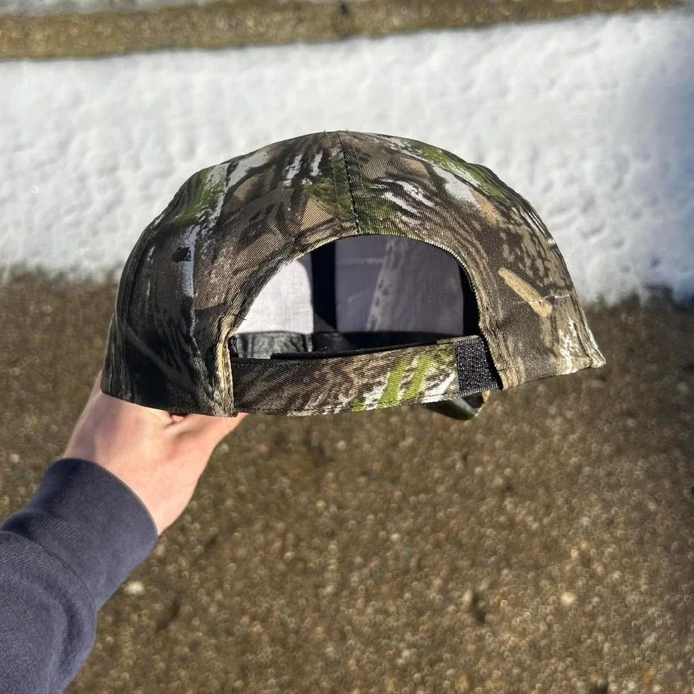 Vintage camo real tree hat cap strap back brown cyber grunge